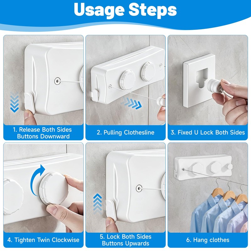 GAESHOW Retractable Washing Line Hanging - Wall Mounted Non-Sagging Washing