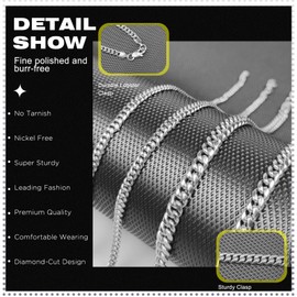 Evegfts Silver Chain for Men, Diamond Cut Miami Cuban Link Chain Necklace for Men Women 4MM Mens Chain Super Sturdy Men Necklaces 26 Inch