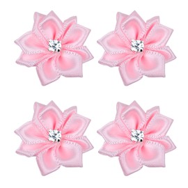 YAKA 60pcs Pink Satin Ribbon Flowers Bows Rose w/Rhinestone Appliques Craft Wedding Ornament 1.1inch