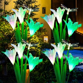 ZQX Solar Lights for Outdoor Garden, Pack of 4 Waterproof Solar Flower Lights with Dragonflies, Multicoloured Changing Landscape Solar Garden Lights for Patio, Lawn, Garden Decoration