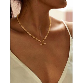 HABIKIP Gold Necklaces for Women, Dainty 14k Gold Plated Cuban Chain Necklaces for Women Trendy Non Tarnish Simple Pendent Chocker Necklace Fashion Jewelry for Women