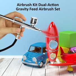 Professional Dual-Action Airbrush Kit, 0.2/0.3/0.5mm Nozzles, Gravity Feed Spray Gun Set,Airbrush Gun for Nail Art Painting MakeupModel Coloring