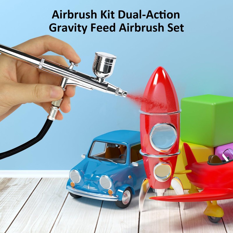Professional Dual-Action Airbrush Kit, 0.2/0.3/0.5mm Nozzles, Gravity Feed Spray Gun