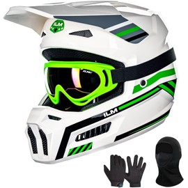 ILM Youth Dirt Bike Helmets Kids ATV Helmet Motorcross BMX Off Road Motorbike with Goggles Gloves Mask DOT Model MT601Y (Spacewalk Green, Youth-Small)