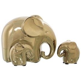 Alexandra House Living Gold Ceramic Elephant Figurine Set (3 Pieces)
