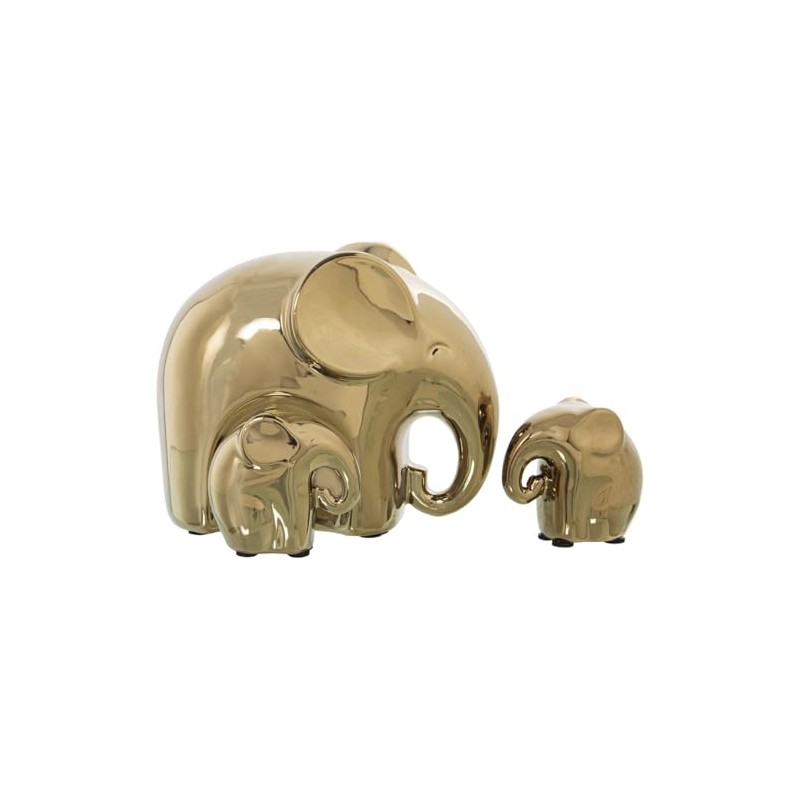 Alexandra House Living Gold Ceramic Elephant Figurine Set (3 Pieces)