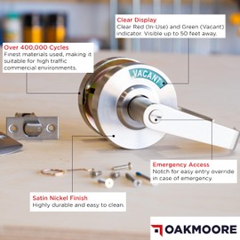 OAKMOORE Commercial Bathroom Door Handle with Indicator Lock | Privacy Commercial Locks for Public Restrooms | Vacancy Indication Occupied Deadbolt | Industrial Door Handle Bathroom Door Lock