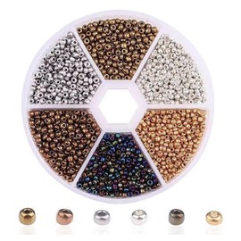 1 Box 3900pcs Mixed Color 2mm Glass Seed Beads-Small Round Spacer Loose Czech Beads for Jewelry Making Embroidery Accessories, (Metallic Gold)