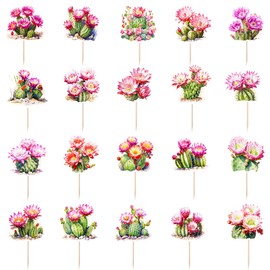 Sleyberoy Cactus Cupcake Toppers - 48 Pcs Mexican Cactus Fiesta Theme for Baby Shower, Birthday, Anniversary, Wedding, Engagement & Bachelor Party Supplies