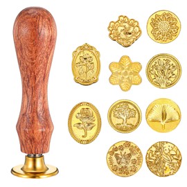 Ouligay 11 Pcs Gold Wax Stamp Seal Kit,Wax Seal Stamps with Wooden Handle for Wendding Birthday Letter Encapsulation Greeting Cards Presents
