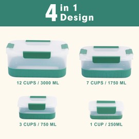 Plastic Food Storage Containers with Leakproof Locking Lids, Stackable Airtight storage Containers for Pantry & Kitchen Organization, BPA-Free & Freezer safe, Non-slip Base, Set of 4 pieces, Green