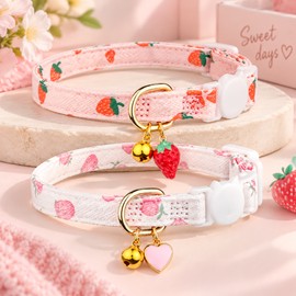 Cotton Breakaway Cat Collar with Bell – Cute Adjustable Kitten Collar with Heart Pendant for Everyday Pet Wear