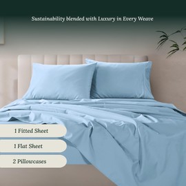 Cloud Scape Linen 100% Egyptian Cotton Sheets for Queen Size Bed, 4 Pieces Bedding Set, 1000 Thread Count, Hotel Quality, Silky Soft, Deep Pockets up to 17”, Sky Blue