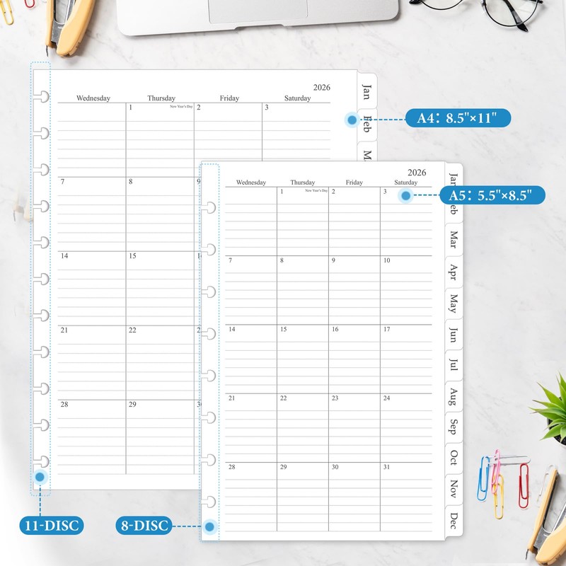 2025 Monthly Planner Refill - 12 Calendars With Tabs for