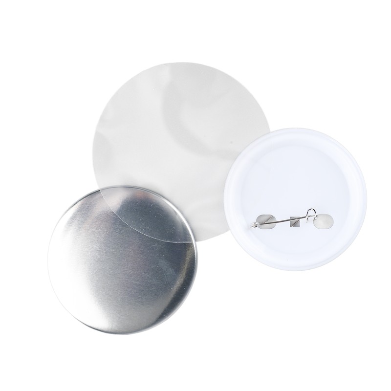 100 Set Pin Back Button Parts 2.3in Diameter Tinplate Plastic