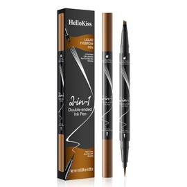 2 Pcs Eyebrow Pen, 2024 New 2-in-1 Dual-Ended Eye Brow Pencils, Waterproof Microblading Eyebrow Pencil Set with Eyebrow Brush- 4 Tip Microblade Contouring Pen, Natural Long-Lasting (Black*2)