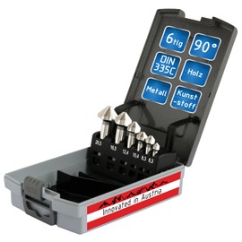 WELIQU Countersink 90° Diameter 6.3-20.5 mm Made of HSS-G Steel, Super Sharp, Countersink/Deburring Set for Wood, Metal, Plastic, Set in Sturdy ABS Box, 6 Pieces, DIN 335 C