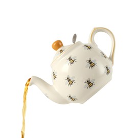 London Pottery Farmhouse Animal Pattern Teapot for Loose Leaf Tea, White with Animal Illustration (Bee, 2Cup(600ml))