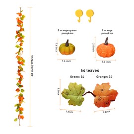 4 Pack Fall Maple Leaf Garland Hanging Vine- 6 Feet - Artificial Berries Sunflower Pumpkin Autumn Decoration for Wedding Party Thanksgiving Dinner Fireplace Door Frame Doorway Backdrop Decor (4-Pack)