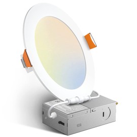 Amico 1 Pack 6 Inch 5CCT Ultra-Thin LED Recessed Ceiling Light with Junction Box, 2700K/3000K/3500K/4000K/5000K Selectable, 12W Eqv 110W