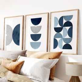 Set of 3 Wall Art Prints | Navy Blue Wall Art | Mid Century Home Decor | Blue Home Decor | UNFRAMED | A3, A4 (A4)
