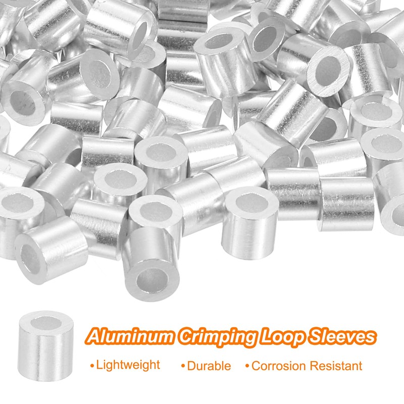 uxcell 120Pcs Aluminum Crimping Loop Sleeve for 3/32" Diameter Wire