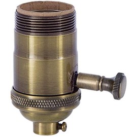 B&P Lamp Heavy Turned Brass Socket with Brass Knob, Antique Brass Finish, On/Off Function, Uno Thread Shell