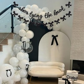 CANTLY She’s Tying The Knot Banner - Bridal Shower, Bride-To-Be Party Decoration Supplies, Black Bow Wedding Garland, Bachelorette Wedding, Engagement Party Decoration
