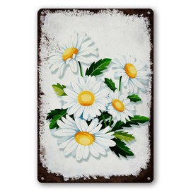 LZHQMI Vintage Tin Signs Flowers White Daisy Metal Wall Art Retro Flower Sign Wall Decor Kitchen Metal Tin Signs Cute Daisy Bathroom Wall Decorative Garden Signs Home Gift 8x12 Inch