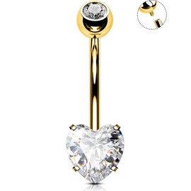 OUFER 14G Titanium Belly Button Bar 16mm Gold Belly Button Piercing Heart Bananabell Internally Threaded Belly Piercing Ring for Women Heart Belly Button jewellery