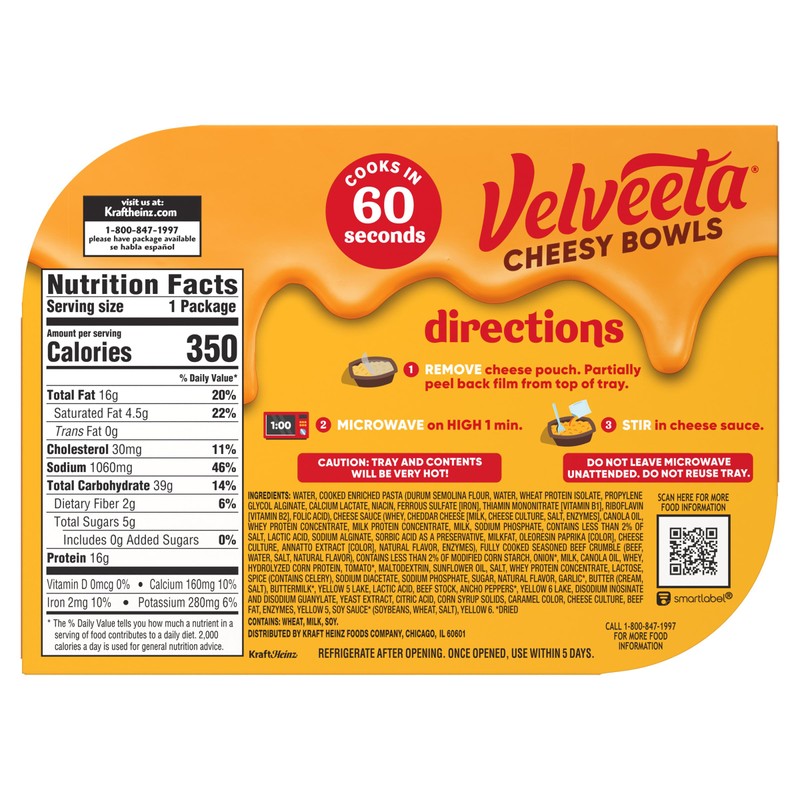 Velveeta Cheesy Bowls Ultimate Cheeseburger Mac Microwave Meal, 9 oz