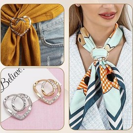 IQIC 4PCS Scarf Ring for Women T-shirt Ties Clips Pearl Round Shirt Clip Flower Heart Metal Circle Clip Clothes Corner Knotted Button Fashion Clothing Circle Buckle Jewelry (gold)