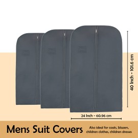 Wedcova Suit Covers for Men | Hanging Garment Bags | Travel Blazer & Jacket Bag | Clothes Storage Cover with Zipper | Suits Carrier Moth Proof Protector | 60 x 100cm (24'' x 40'') | Pack of 1 | Grey