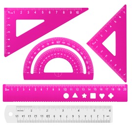 Honagu Triangular Ruler Set, 4+1Pieces Aluminum Alloy Ruler, Metal Drafting Ruler, Geometric Protractor for Student, School Office Supplies (Pink, 20cm)