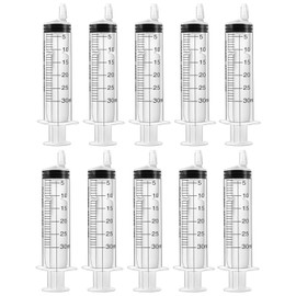 30ml Plastic Syringes,10 Pack Individually Packaged Syringes with Caps, Sterile and Measuring for Labs, Food, Dispensing, Oil and Watering
