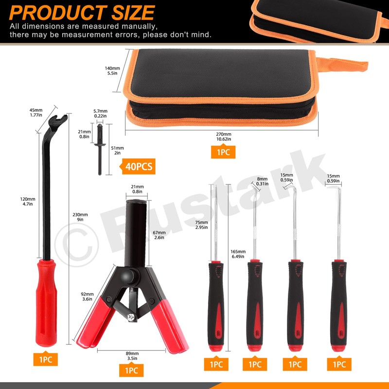 Rustark 47Pcs Upgraded Poly Rivet Gun Automotive Kit with 40Pcs