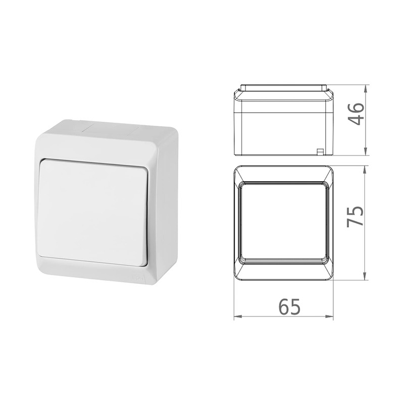 Easily mounted IP44 switch White Schalterserie wet rooms