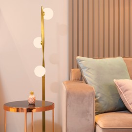 Brightech Nola – Mid-Century Modern 3 Globe Floor Lamp for Living Room Bright Lighting – Contemporary LED Twisting Standing Lamp for Bedrooms & Offices – Gold Indoor Pole Light