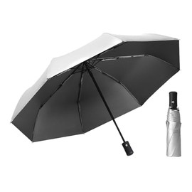 ThreeH Compact Travel Umbrella Automatic Open and Close Silver Coating Layer UV Blocking for Men Women Teenagers, black