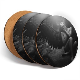 Destination Vinyl ltd Great Coasters (Set of 4) Round - BW - Beautiful Fallen Angel Fantasy Art Drink Glossy Coasters/Tabletop Protection for Any Table Type #36038