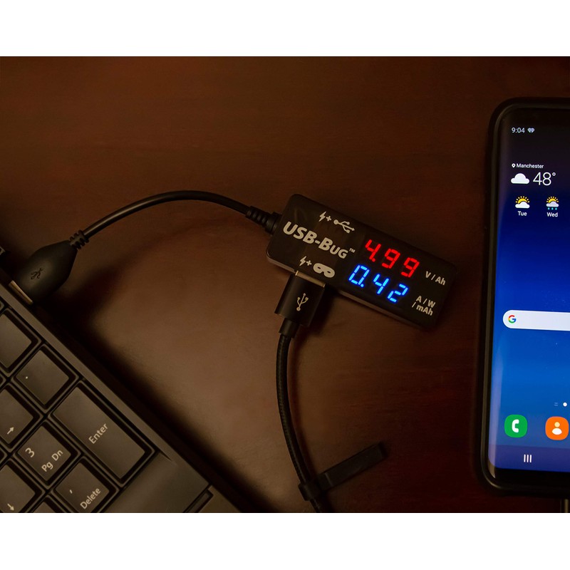 Triplett USB-Bug Dual-Output Inline USB-A Tester with Data Masking Port