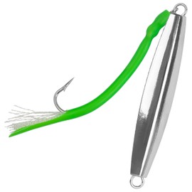AGOOL Saltwater Diamond Jigs Fishing Lures Spoons with Tube Tail Flashing Teaser Stainless Steel J Hook for Offshore Trolling Striper Bass Cod Big Game Fishing 1oz,2oz,3oz,4oz 1PC (Green, 2 oz)