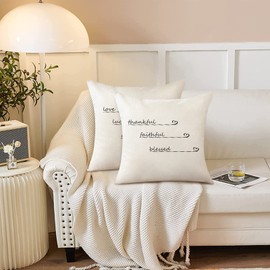 Cushion Cover 50 x 50 cm, Set of 4 Boho Polyester Sofa Cushion Beige Love Home Alphabet with Hidden Zip for Living Room Sofa Couch