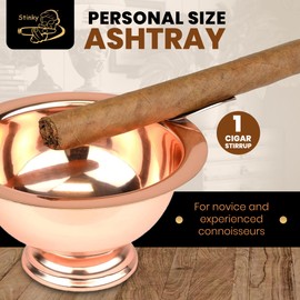 Stinky Cigar Personal Size Ashtray - Compact, Durable Windproof Stainless Steel Design with 1 Stirrup, Deep Bowl, Heat Resistant & Easy to Clean - Perfect Solo Smoker's Companion Copper Plated