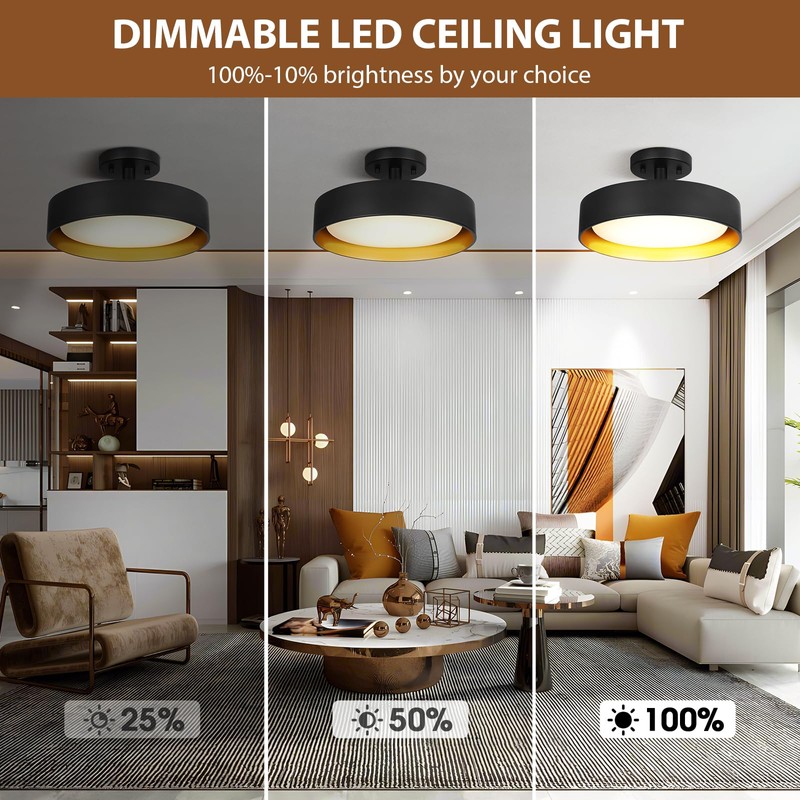 SunRider Semi Flush Mount Ceiling Lights, 12 Inch 25W LED