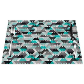 Zig Zag Placemats Set of 4, Grey Turquoise Triangles Zig Zags Gray Black Placemats Heat Resistant for Dining Table Non-Slip 18x12 Inches