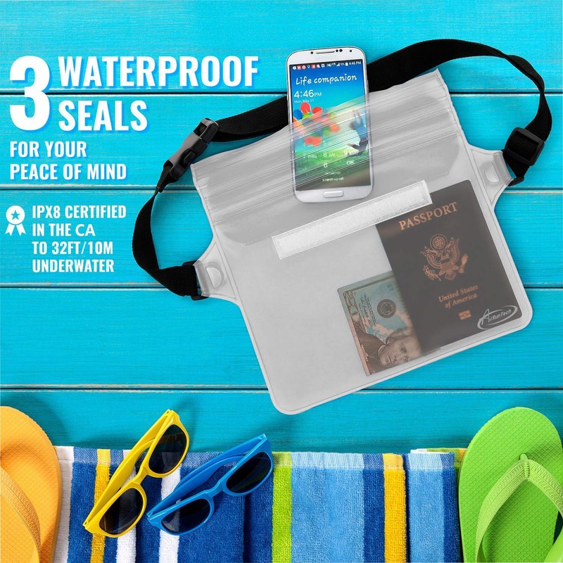 AiRunTech Waterproof Pouch with Waist Strap (2 Pack) | Beach