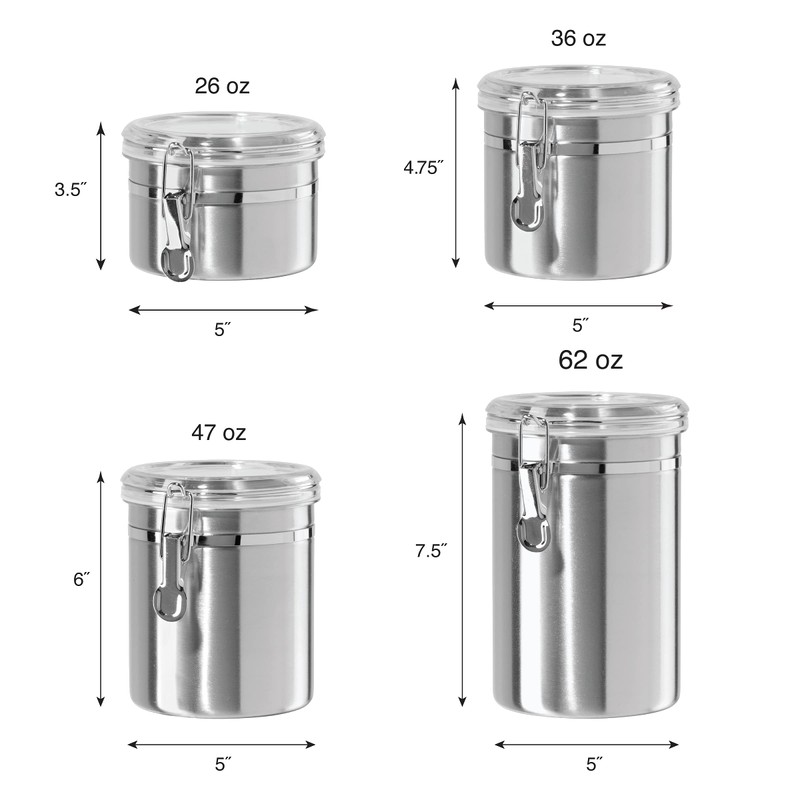 Oggi Set of 4 Stainless Steel Kitchen Canisters - Airtight