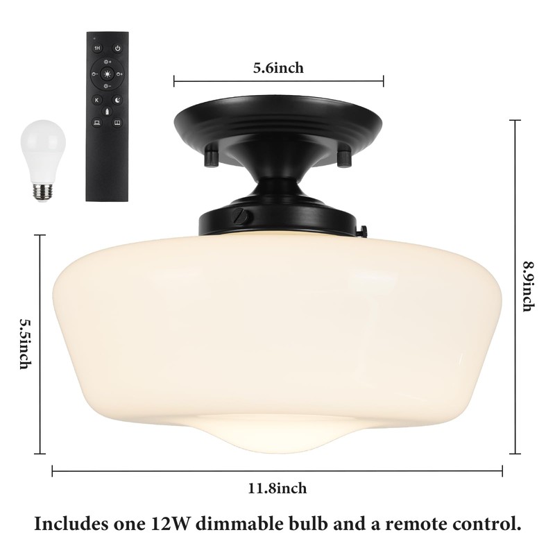 Schoolhouse Style Semi Flush Mount Ceiling Light with Dimmable Bulb