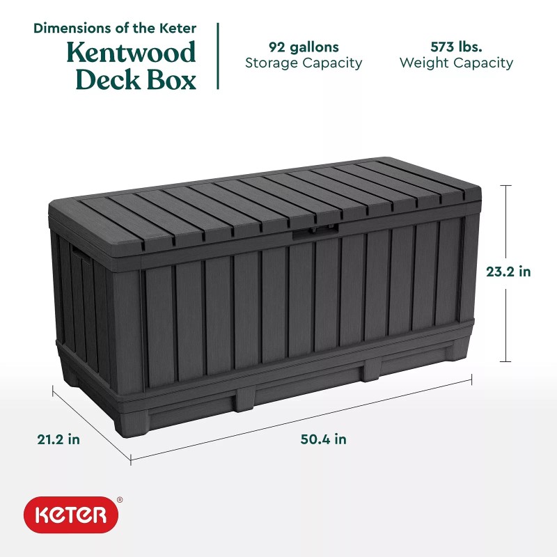 Keter Kentwood 92 Gallon Resin Deck Box-Organizati